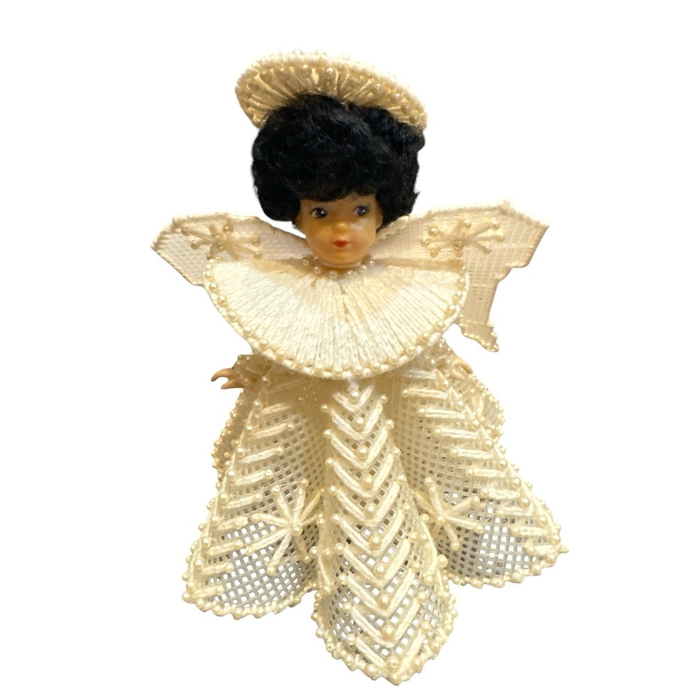 Vintage 50s 60s Era Handcrafted Angel Plastic Needlepoint Doll